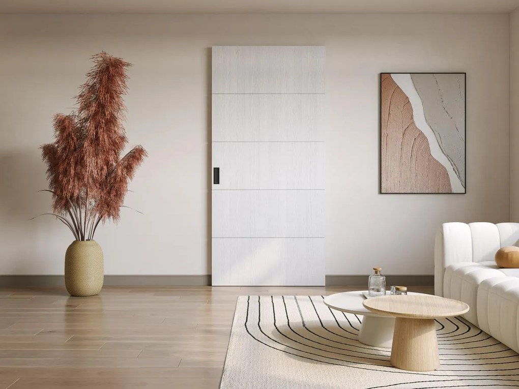 Porta scorrevole 93 x 210 cm in Legno e MDF con guida a scomparsa Bianco - SOMIRI