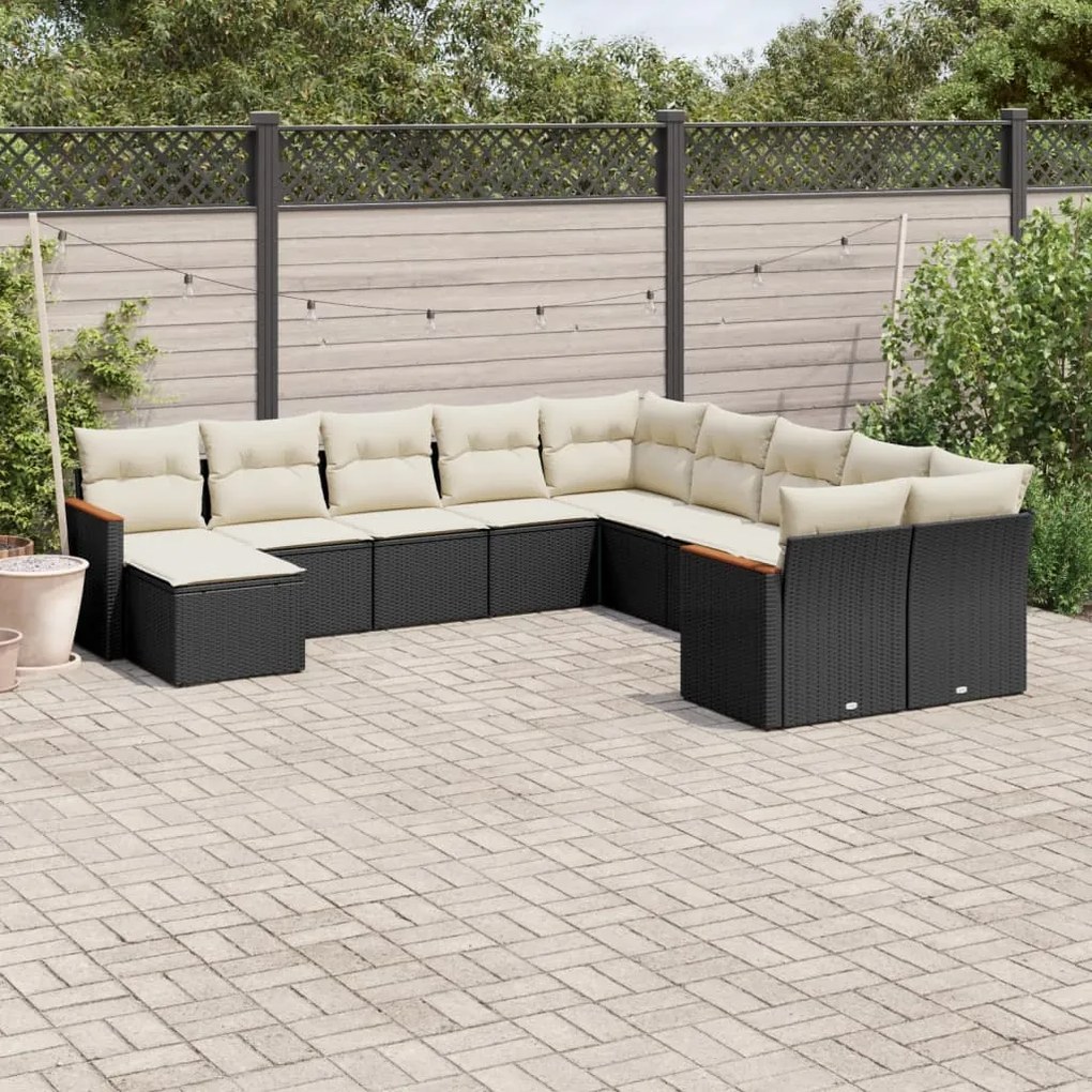 Set Divani da Giardino 11 pz con Cuscini in Polyrattan Nero