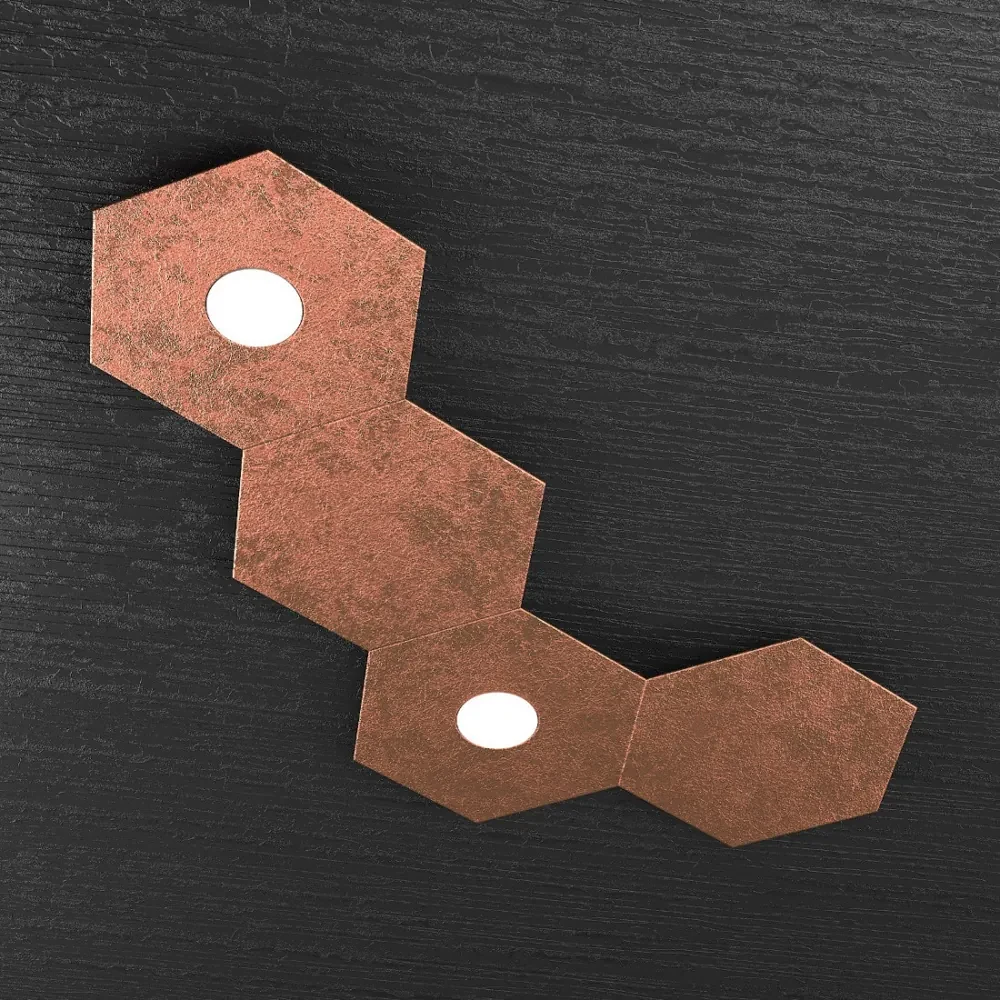 Plafoniera Moderna 4 Moduli Hexagon Metallo Foglia Rame 2 Luci Led 12X2W