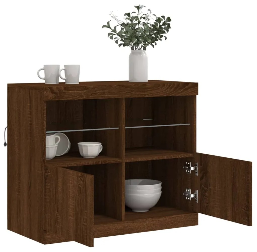 Credenza con luci led rovere marrone 81x37x67 cm