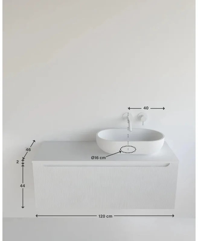 Mobile da bagno sotto lavabo Kimono bianco laccato opaco L 120.5 x H 46 x P 46 cm 1 cassetto, lavabo non incluso