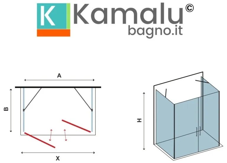 Kamalu - box doccia tre lati 90x70x90 doppia porta saloon modello k3-saloon