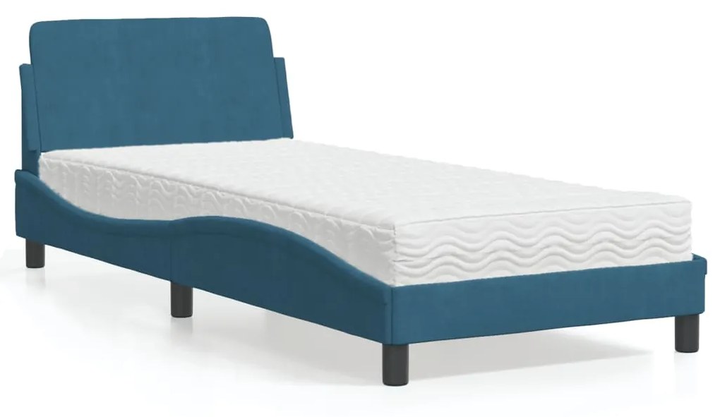 Letto con materasso blu 90x200 cm in velluto