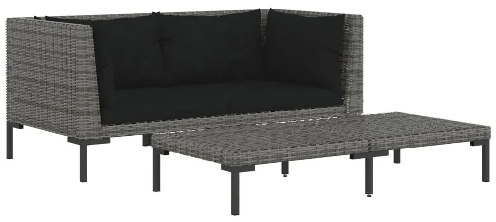 Set divani da giardino 3 pz grigio scuro polyrattan mezzo tondo