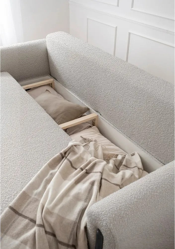 Divano greige allungabile/con contenitore e rivestimento in bouclé 244 cm Arcadova – ELTAP