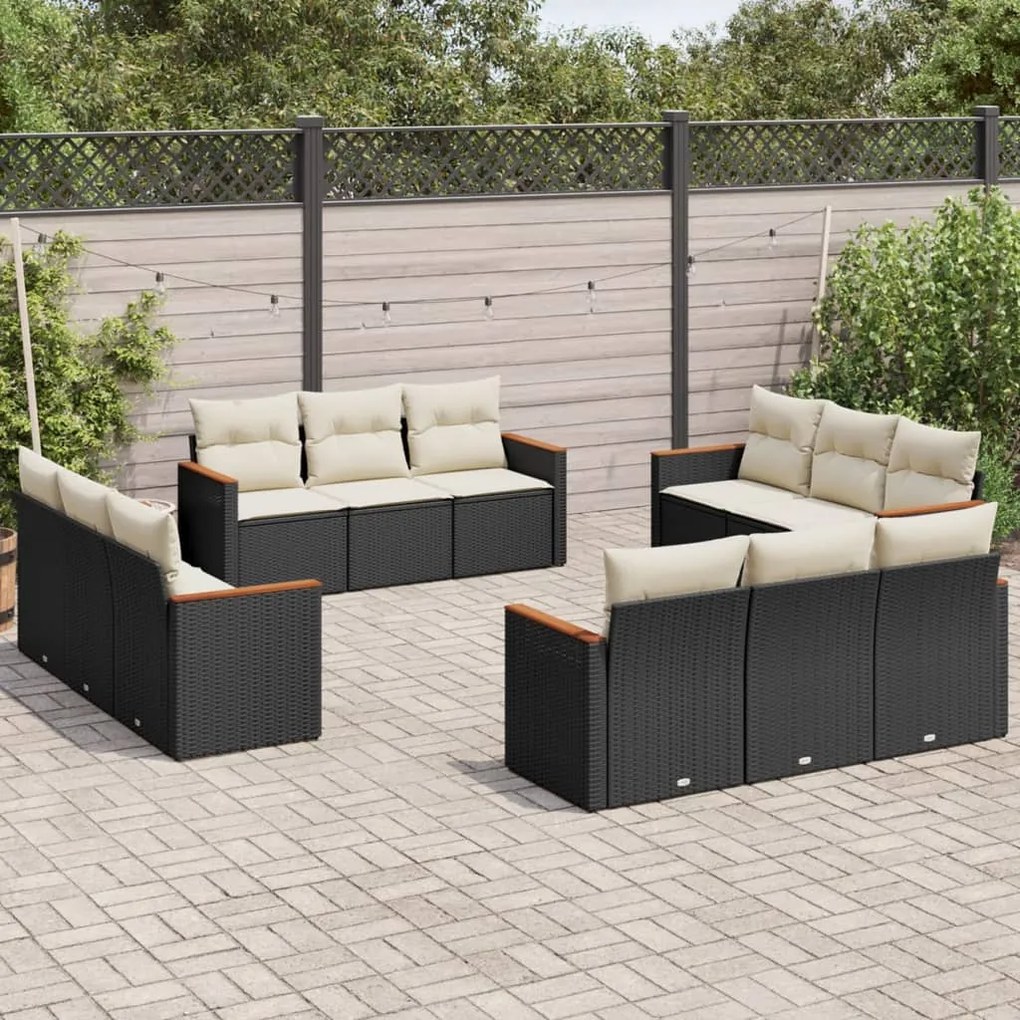 Set divani da giardino 12 pz con cuscini nero in polyrattan