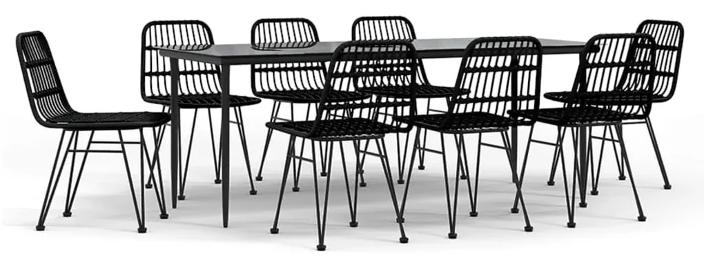 Set da pranzo da giardino 9 pz nero in polyrattan