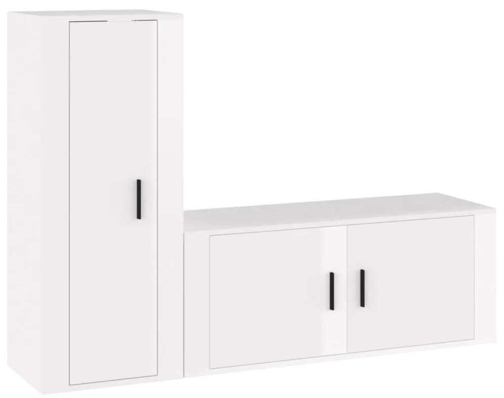 Set di mobili porta tv 2 pz bianco lucido in legno multistrato