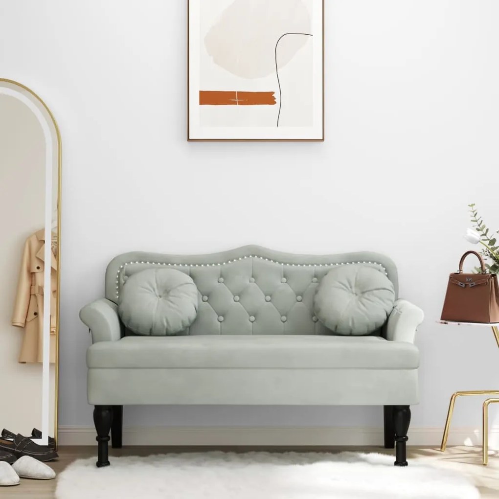 Panca Con Cuscini Grigio Chiaro 120,5x65x75 Cm İn Velluto /