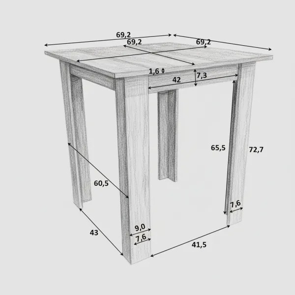 Tavolo da pranzo quadrato LEVI quercia sonoma