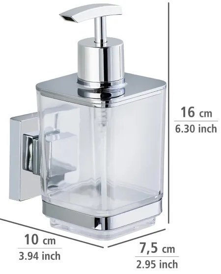 WENKO 22683100-Dispenser di sapone VACUUM-LOC QUADRO ED 7,5x16 cm argento/cromo lucido