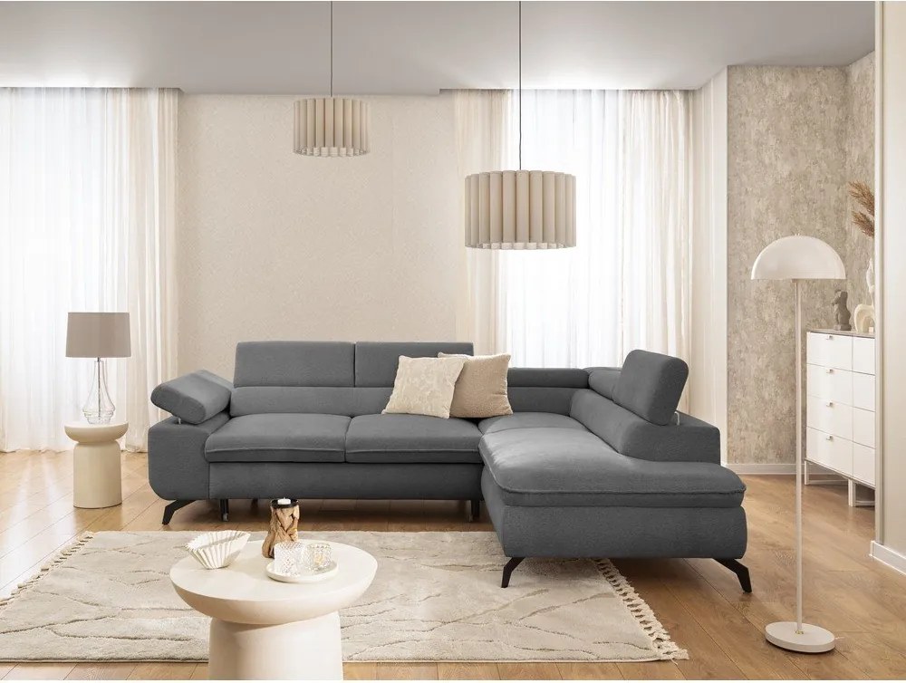 Divano angolare grigio (con penisola a destra/a L) con rivestimento in ciniglia Marbeya – Ropez