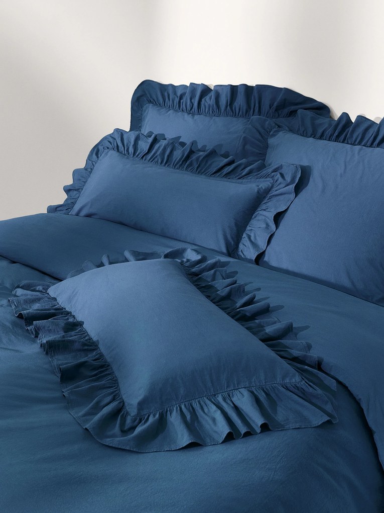 Copripiumino in cotone percalle lavato con volant Louane
