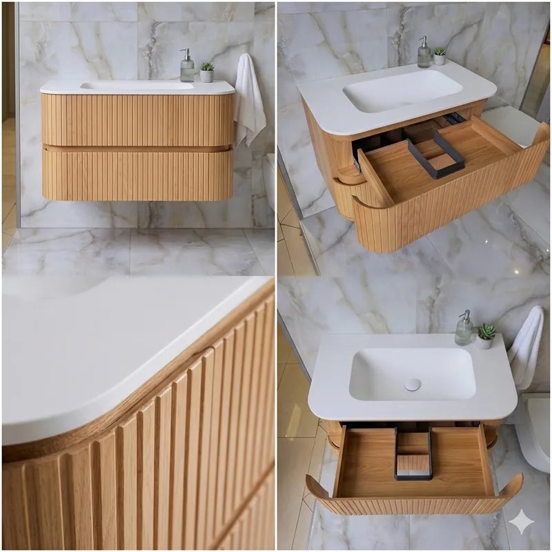 Mobile bagno 60 cannettato con lavabo solid stone | KAM-NORTH-60 - KAMALU