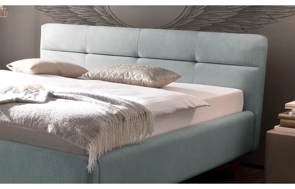 Letto matrimoniale imbottito azzurro con contenitore con rete inclusa 180x200 cm Lotte – Meise Möbel