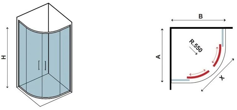Kamalu - Box doccia basso 90x90cm semicircolare altezza 170cm | K400