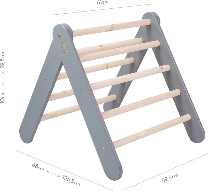 Pikler triangolo montessori grigio in pino massiccio 60x60x60 cm Montessori – Meowbaby