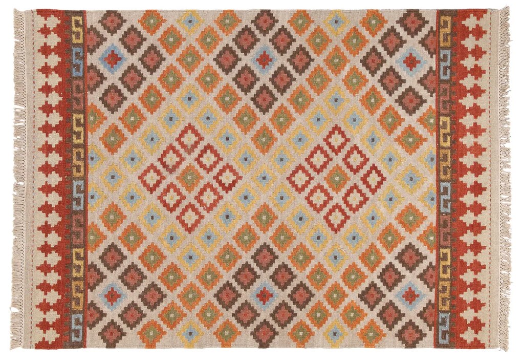 Tappeto marrone rombi in lana intrecciata a mano 230x160 cm Kilim