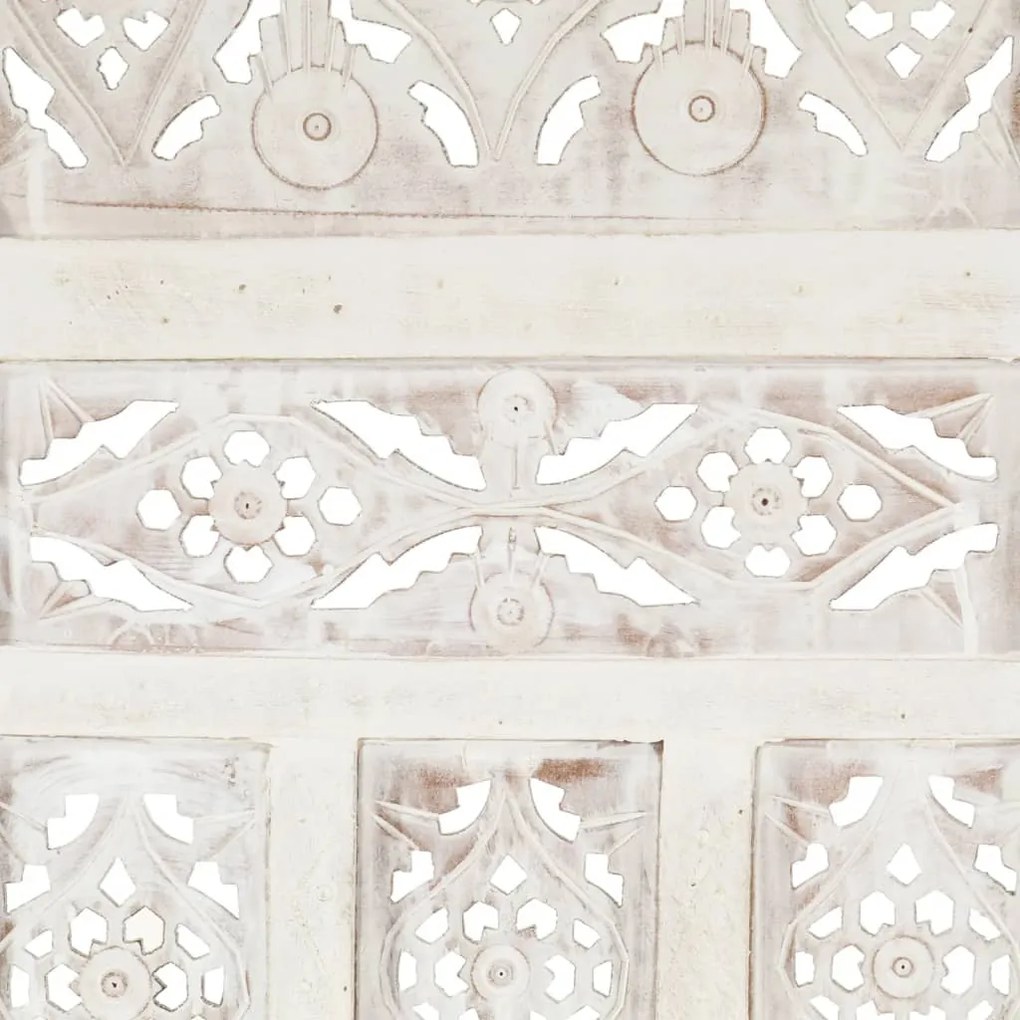 Divisorio 4 pannelli intagliato bianco 160x165cm mango massello