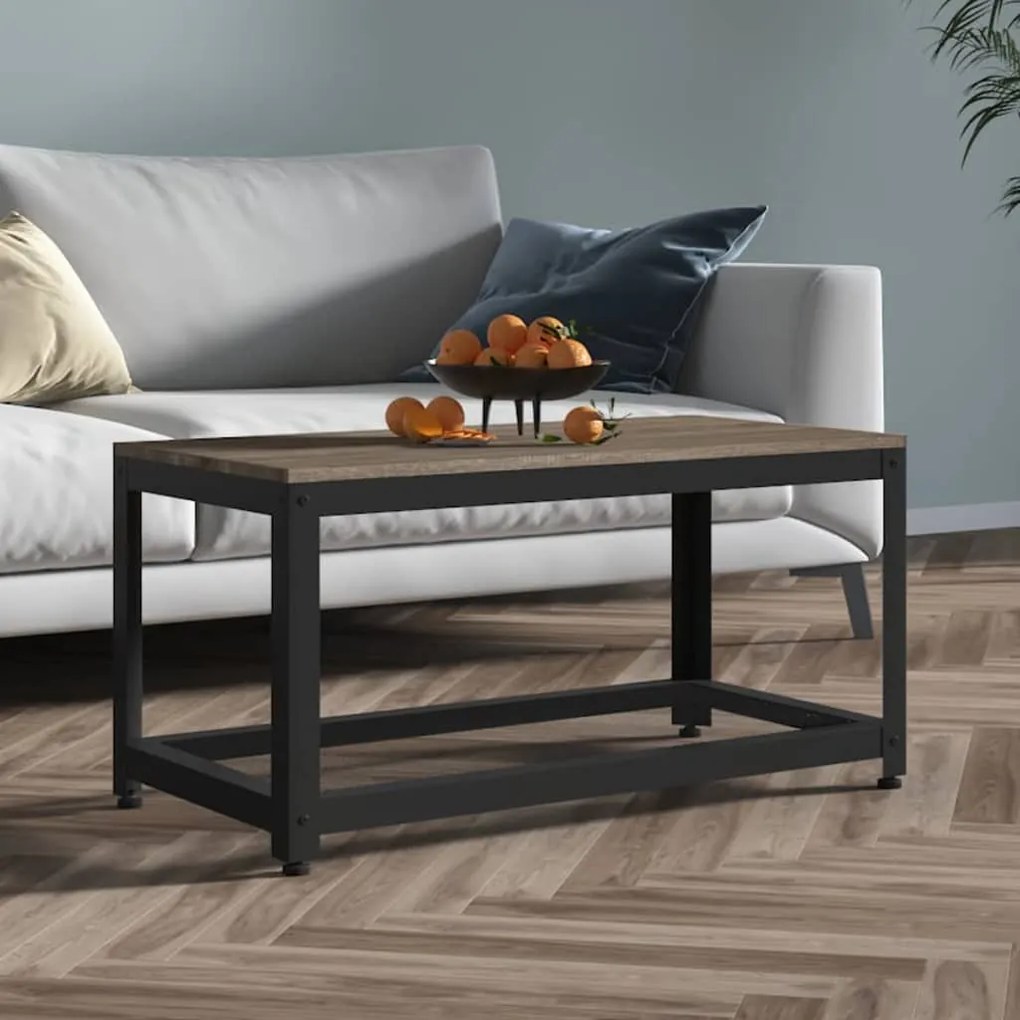 Tavolino Da Salotto Grigio E Nero 90x45x45 Cm İn Mdf E Ferro /