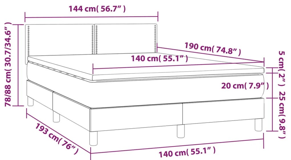 Letto a Molle con Materasso e LED Blu 140x190 cm in Tessuto