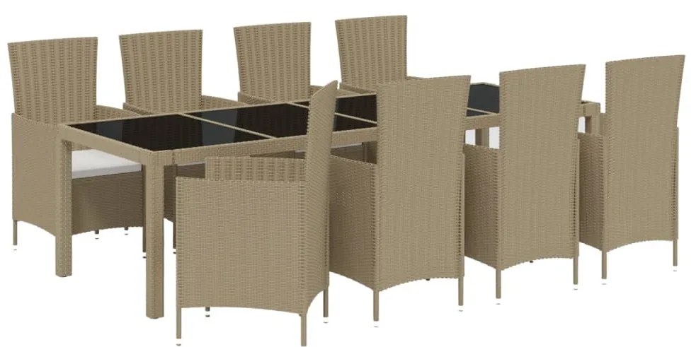 Set da pranzo da giardino 9 pz con cuscini in polyrattan beige