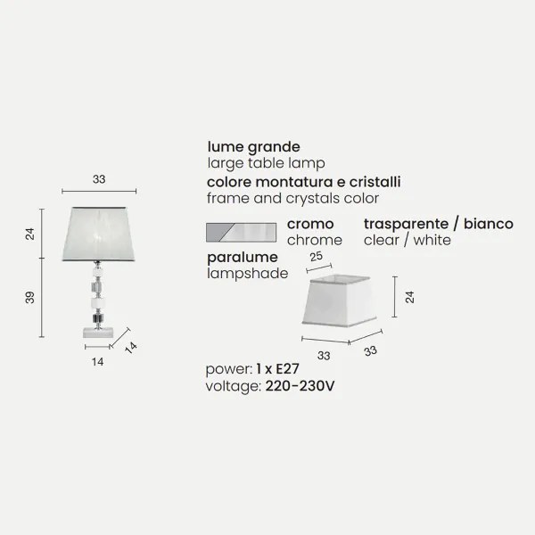 Lampada da tavolo LIVIA in cristallo Bianco 33x63 cm