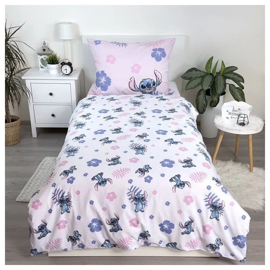 Set copripiumino e federa da bambini rosa chiaro in cotone per letto singolo 140x200 cm Lilo &amp; Stitch "Pink" – Jerry Fabrics
