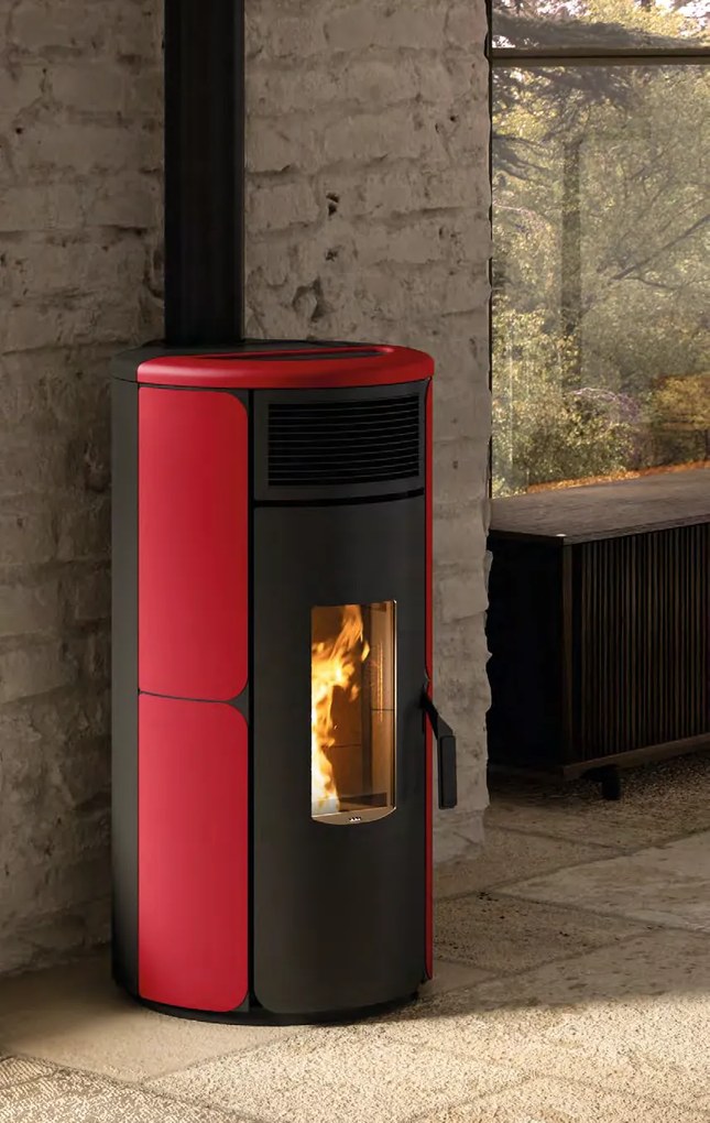 Stufa ermetica a pellet ad aria 8 kw serbatoio 25kg in acciaio rosso bordeaux Royal Grazia E air 80 US