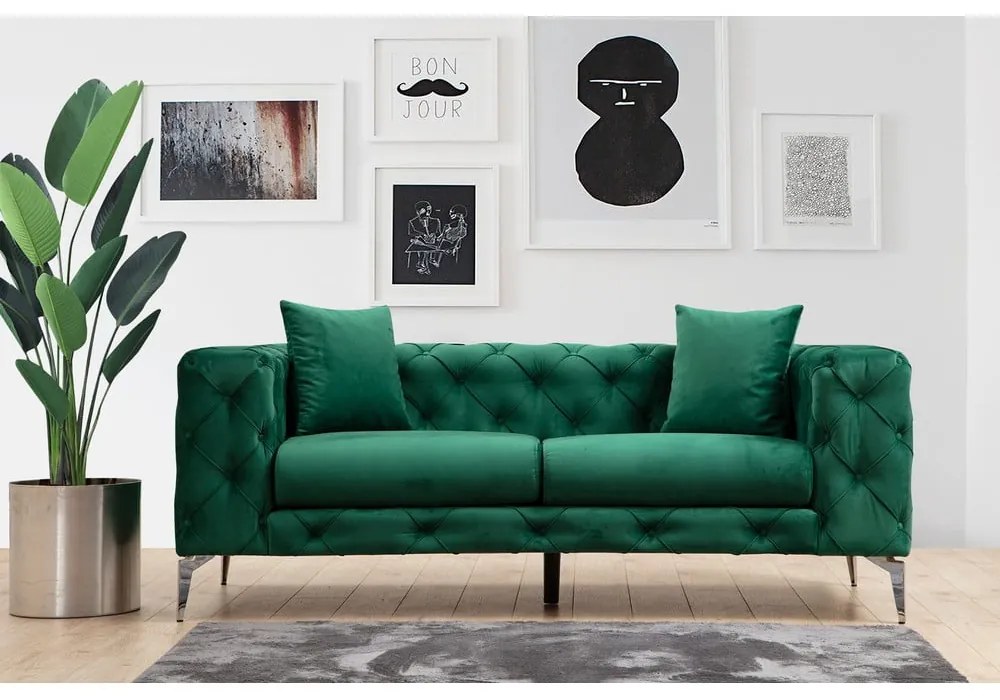 Divano in velluto verde scuro 197 cm Como - Artie