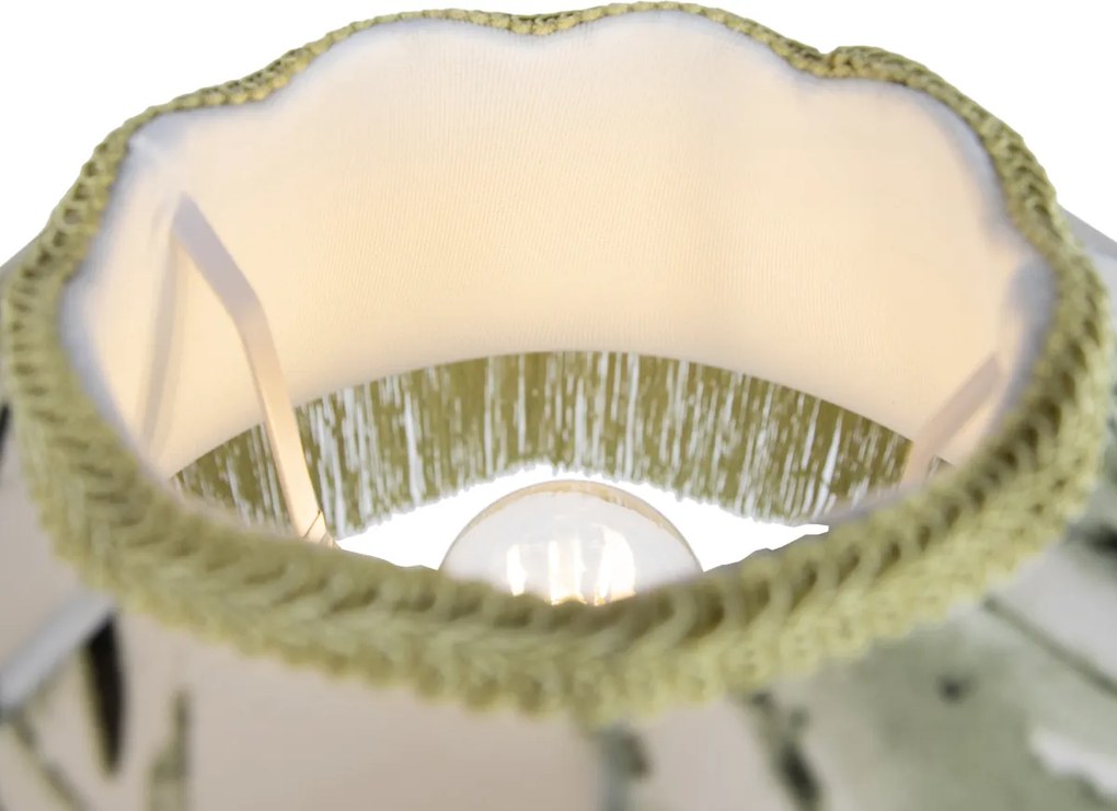 Lampada da terra nera con paralume floreale e interno bianco 45cm - Classico