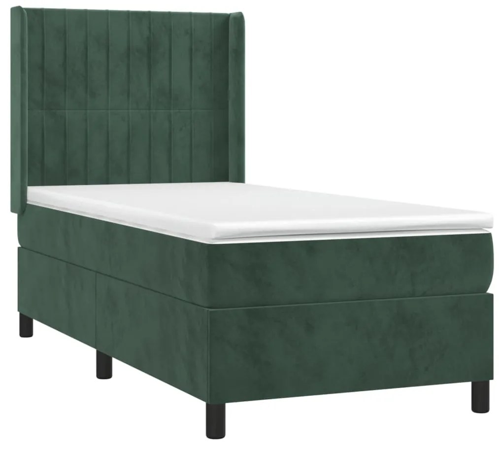 Letto a molle con materasso e led verde scuro 90x200cm velluto