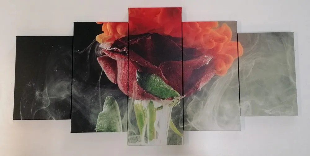 Quadri 5 pezzi – Rose con elementi astratti