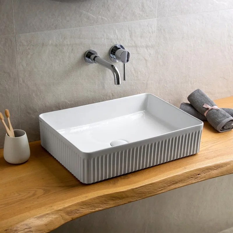 Kamalu - lavabo da appoggio rettangolare 50 cm scanalato | kls-5000r