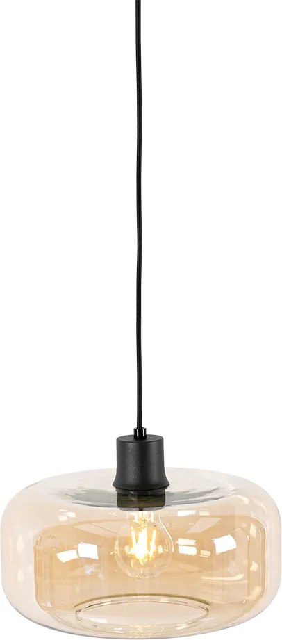 Lampada a sospensione smart nera con vetro ambrato incl. WiFi A60 - Bizle