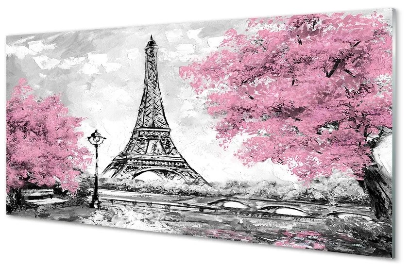 Quadro in vetro Parigi alberi primavera 100x50 cm 2 appendini