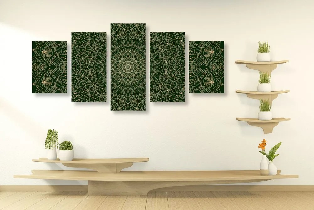Quadri 5 pezzi – Mandala decorativa dettagliata in verde