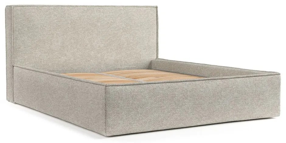 Letto matrimoniale imbottito beige con spazio contenitivo e rete 180x200 cm Lounge L - Maison de Rêve