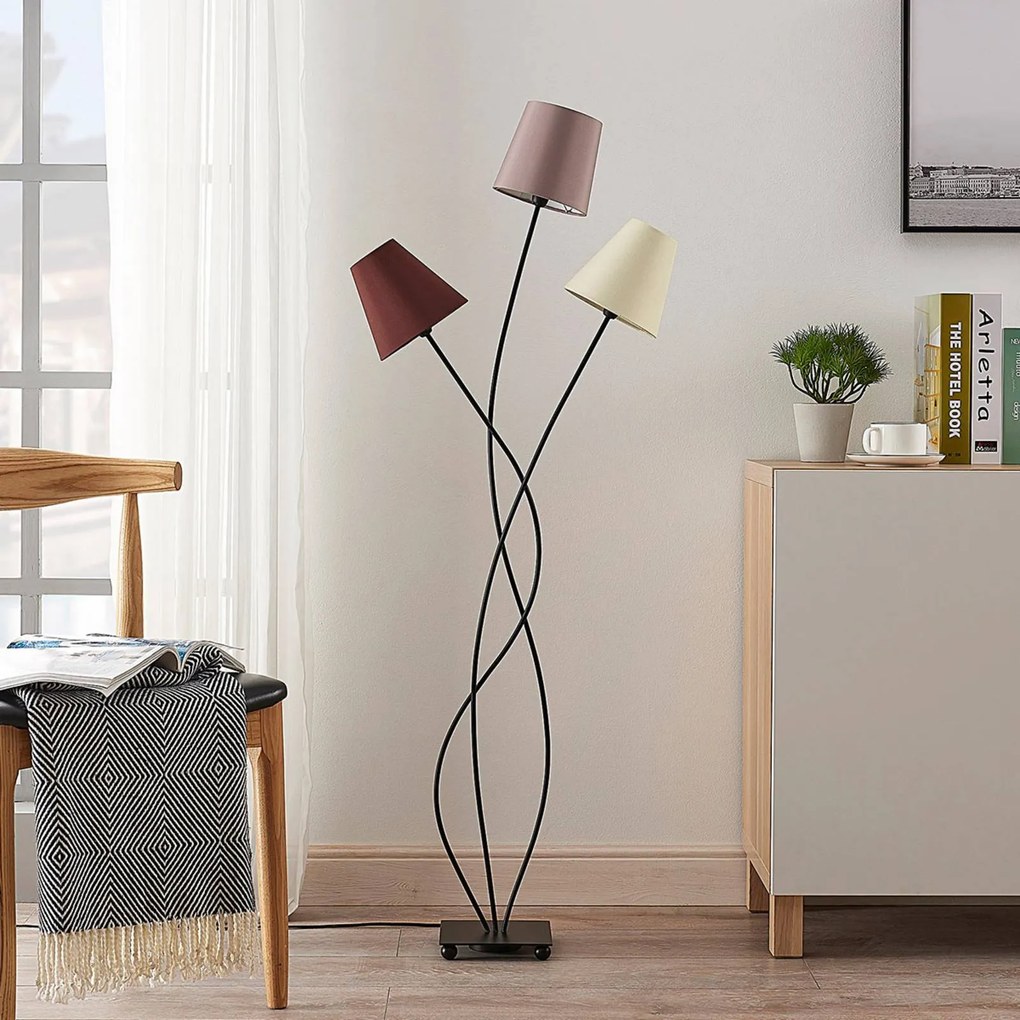 Lampada da terra Melis Lindby, Crema / Ambra, Soggiorno / Sala da pranzo, Tessuto / Stoffa / Seta, Moderno, Lampada da terra