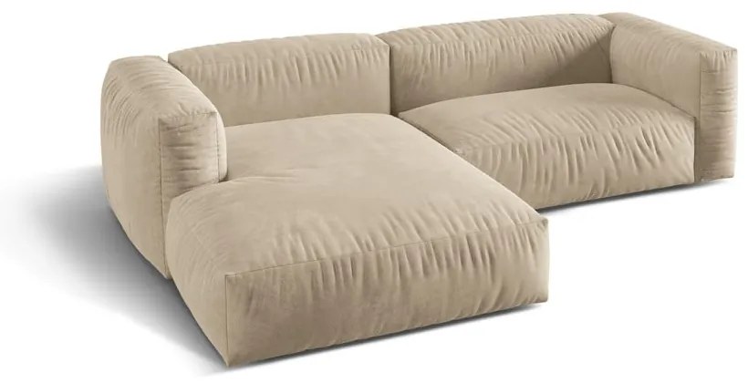 Divano angolare componibile beige (con penisola a sinistra/con chaise lounge) con rivestimento in velluto Martina – Micadoni