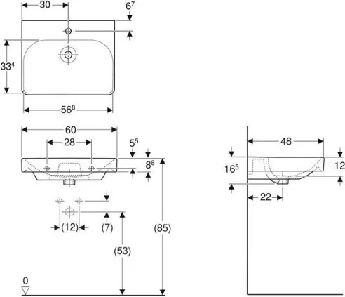 Geberit 500.229.01.1 - Lavabo sospeso Smyle Square 60x48 cm ceramica/bianco