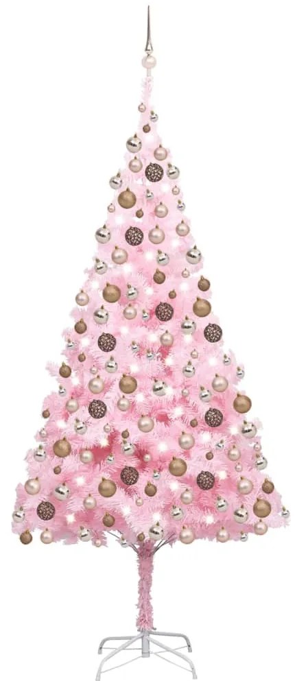 Albero di Natale Preilluminato con Palline Rosa in PVC, Albero di Natale Preilluminato con Palline Rosa 210 cm PVC II