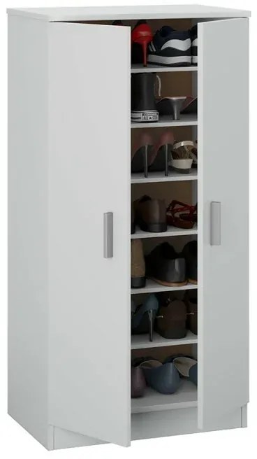 Mobile scarpiera H 108 cm bianco in legno con 2 ante e 6 ripiani