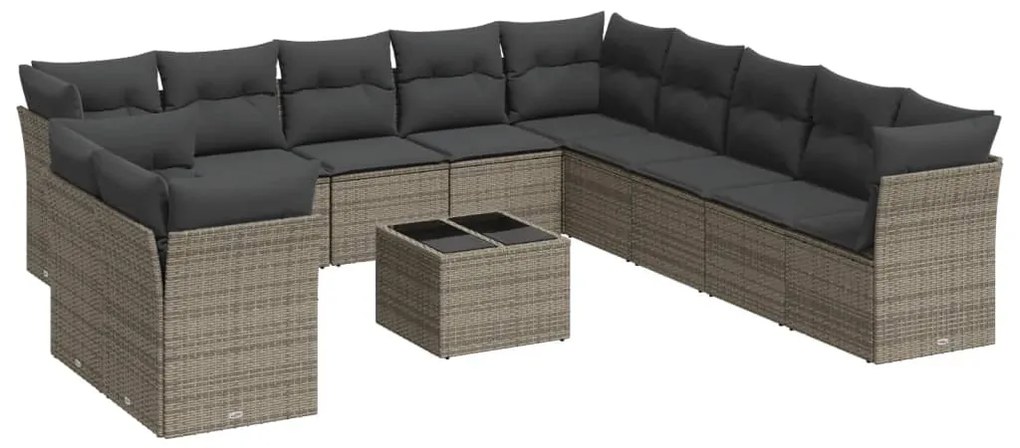 Set divani da giardino 12 pz con cuscini grigio in polyrattan