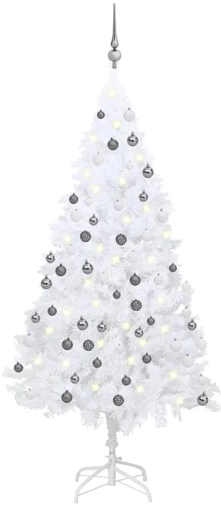 Albero di Natale Preilluminato con Palline Bianco 120 cm PVC
