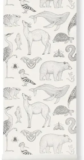 Ferm Living Carta da parati Animals - Off-White