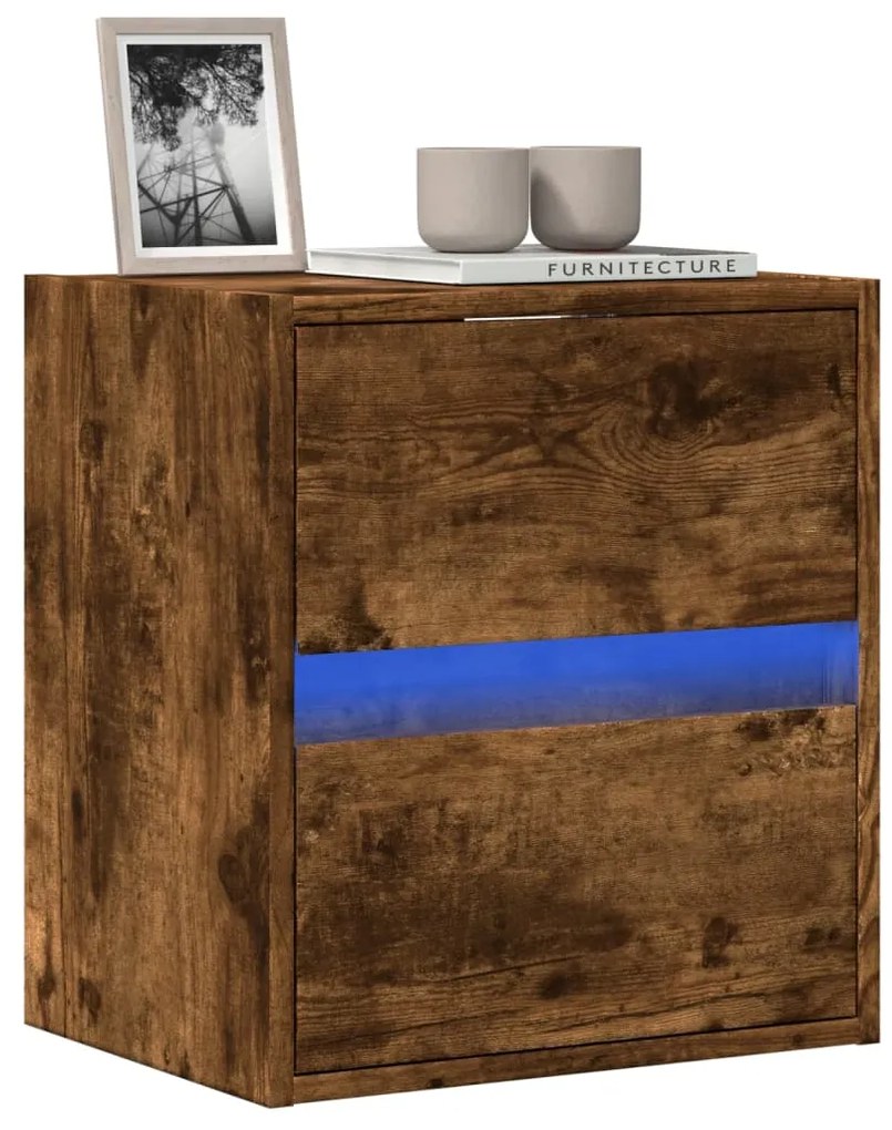 Mobile Tv A Parete Con Luci Led Rovere Fumo 41x31x45 Cm /