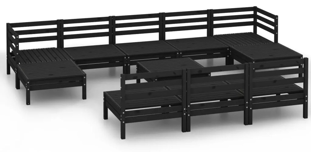 Set Salotto da Giardino 11 pz Nero in Legno Massello di Pino