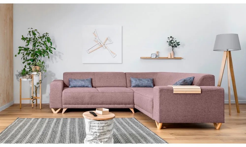 Divano angolare rosa allungabile e con contenitore (con penisola a destra/a L) Classy Sophie – Miuform