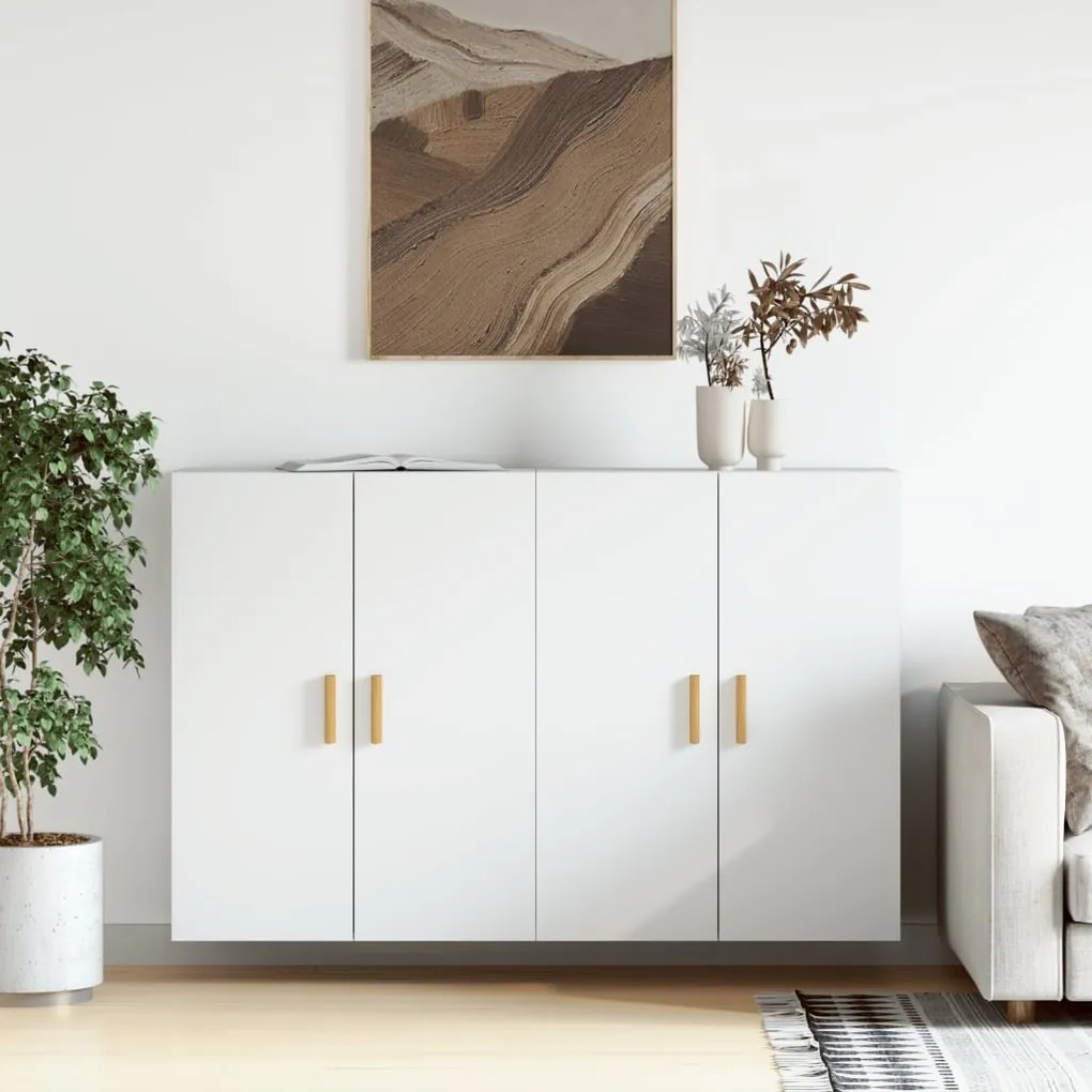 Armadietti A Parete 2 Pz Bianchi İn Legno Multistrato /
